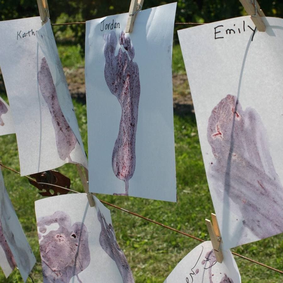 Grape footprint keepsakes on a line