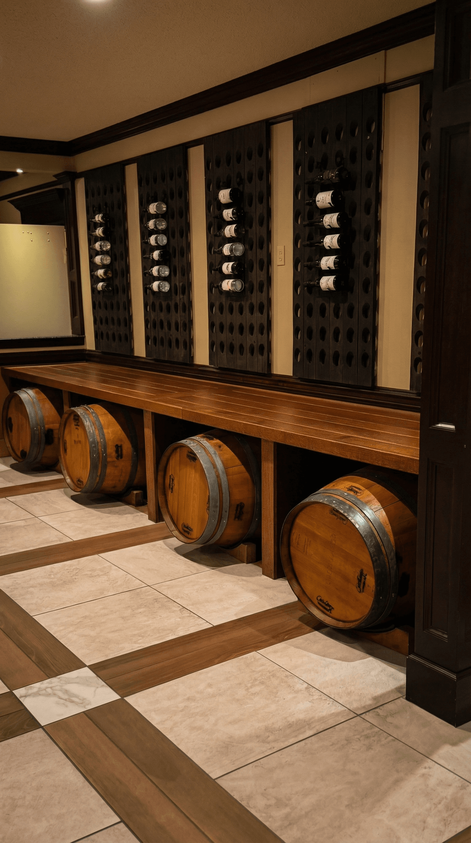 Wine cellar with oak barrels